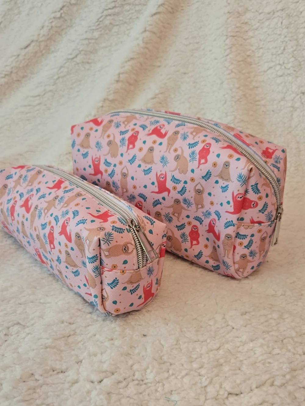 Pink Sloth Print Travel Pouch Set Of 2